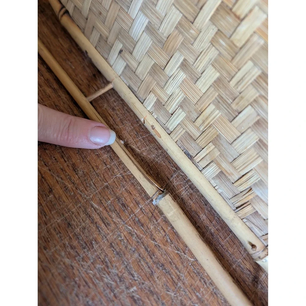 Vtg Bamboo Rattan Woven Wicker Serving Trays Set of 4 Boho Gallery Rail 19x12